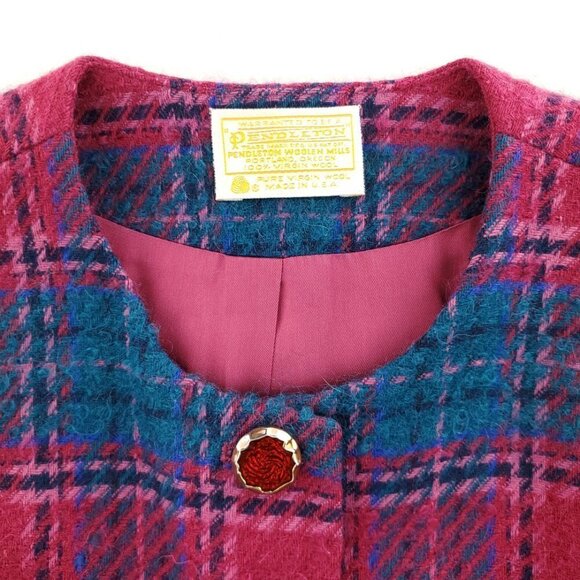 Pendleton Vintage Made USA Blazer Jacket Plaid Virgin Wool Women 16 Dry Cleaned - Picture 12 of 15